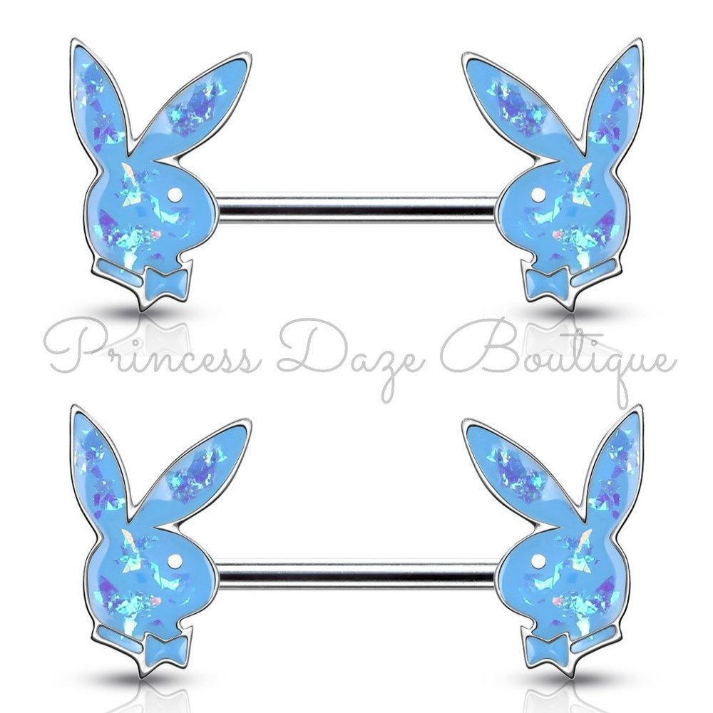 Playboy Blue Opal Barbell Nipple Ring‎
